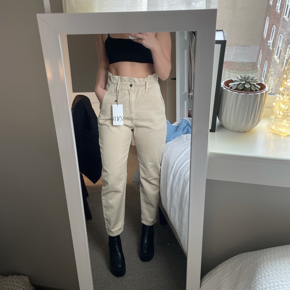 Zara Beige Paper Bag Pants